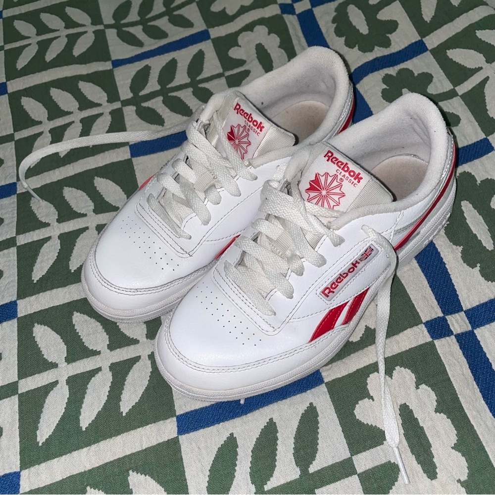 Red and White Reebok Shoes
